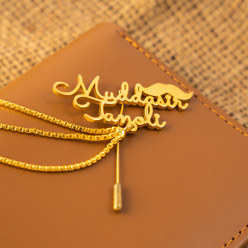 Custom Name Lapel Coat Pin with Mustache | Cufflinkswala